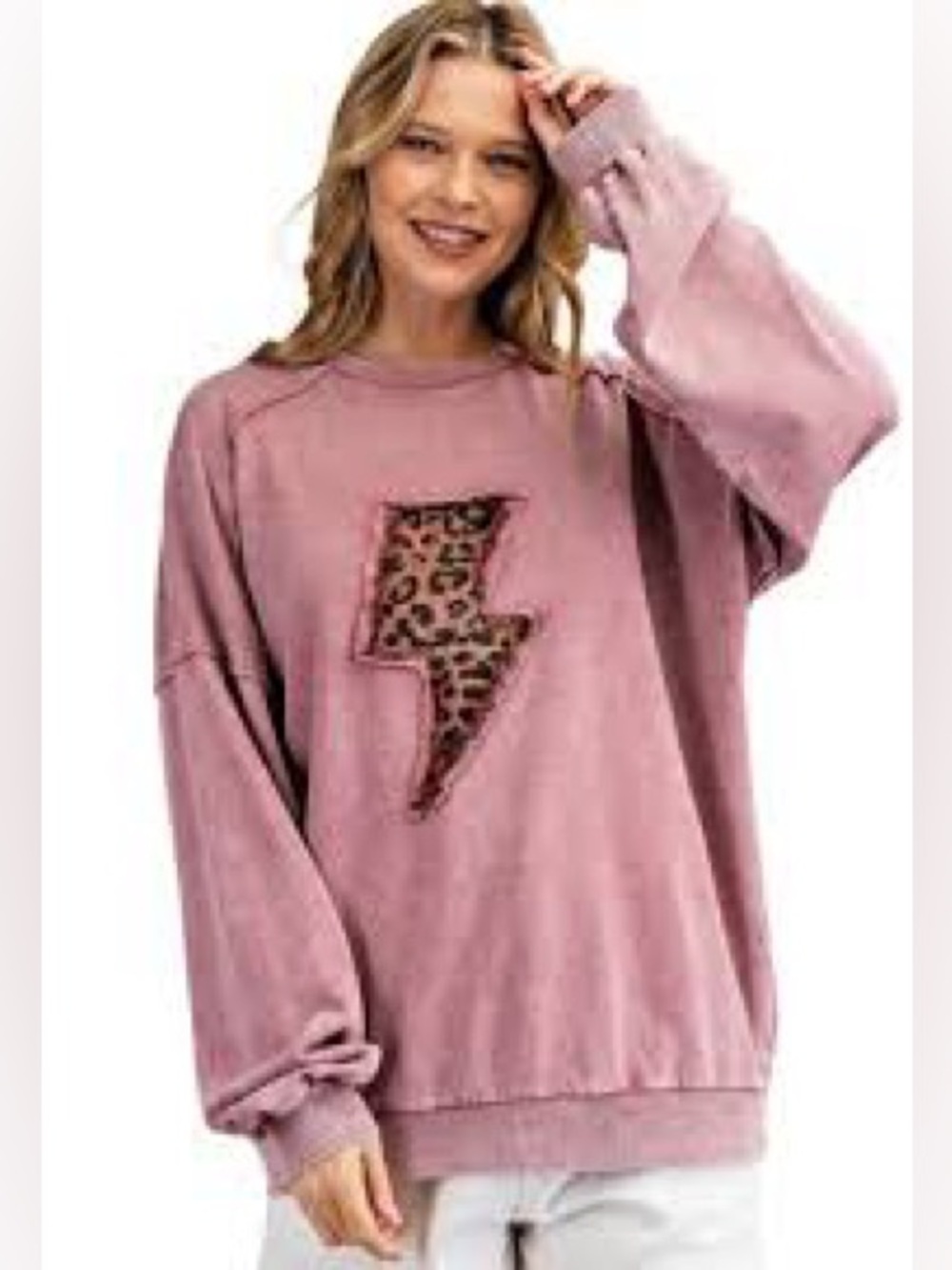 Easel Oversized Faded Plum Lightning Mineral Wash Sweatshirt